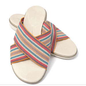 New Easy Spirit Striped Cross Strap Sandals Size 11 Beige Multi-color